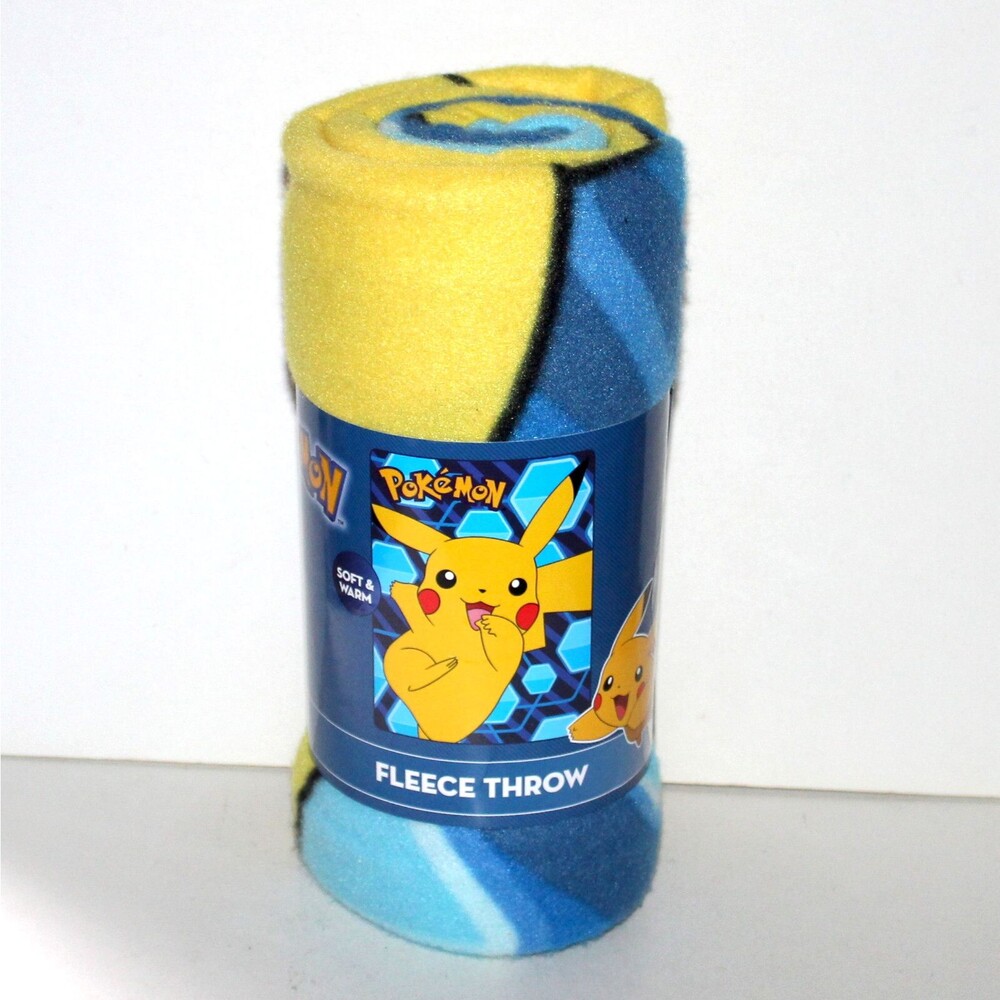 Pikachu Pokemon Fleece Throw Blanket Glitch 45 x 60 manga yellow blue kids